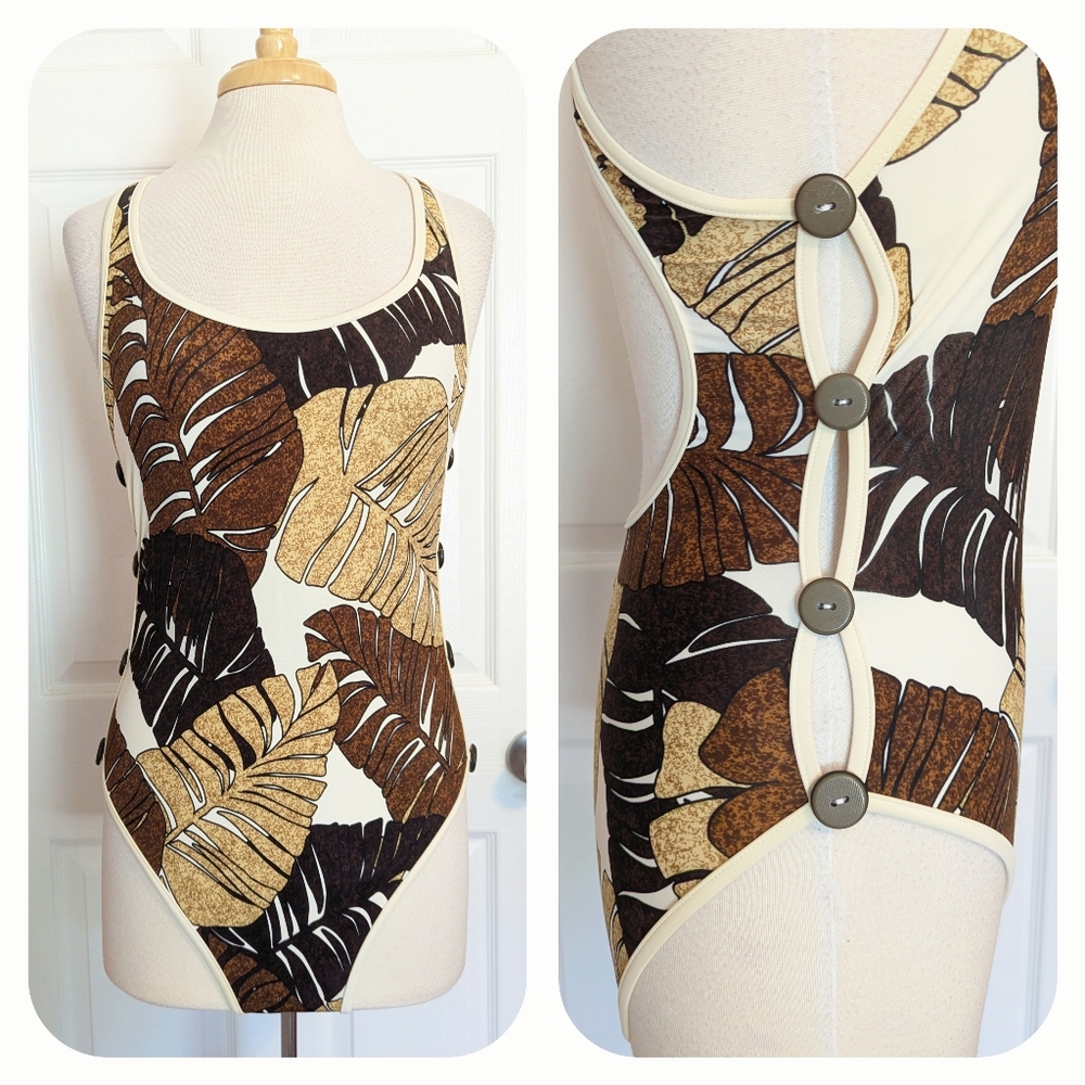 Venus Palm Leaf Cutout One Piece Swimsuit Brown Tan Size 8